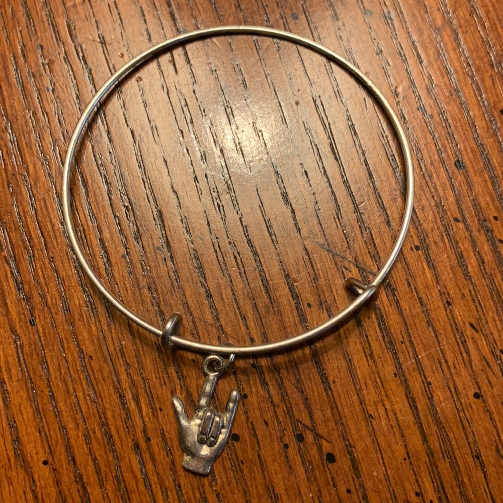 Silver tone ASL “I Love You” bracelet